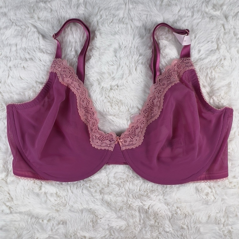 Victoria's‎ Secret Tease Unlined Demi Bra Pink Mesh Sheer Salmon Lace 32C NWT